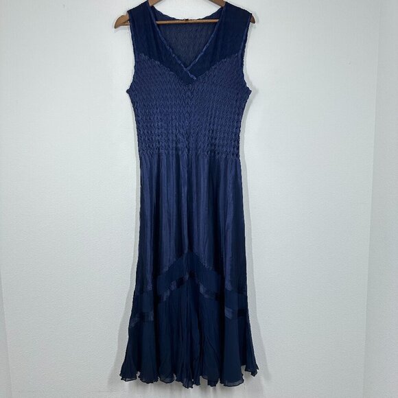 Komarov Navy Blue Women's Size XL Charmeuse & Chiffon Tiered Cocktail Dress - Picture 1 of 8